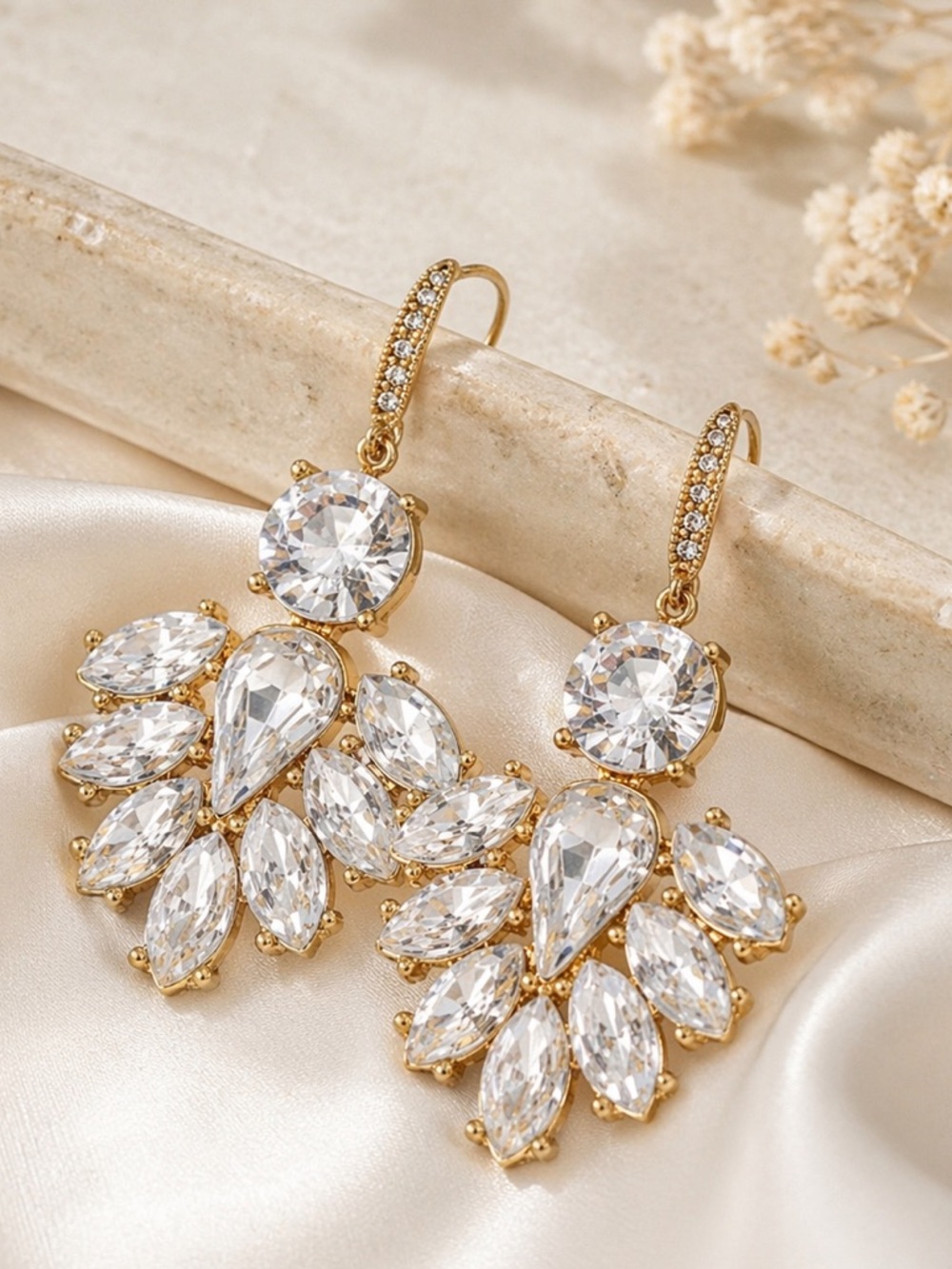 Juicy Couture Gold Crystal Statement Earrings | Glam Rhinestone Party Drop NWT